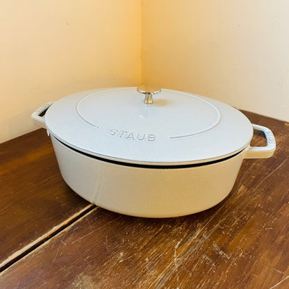 STAUB Cast Iron 6.25-qt Shallow Oval Dutch Oven- White Truffle