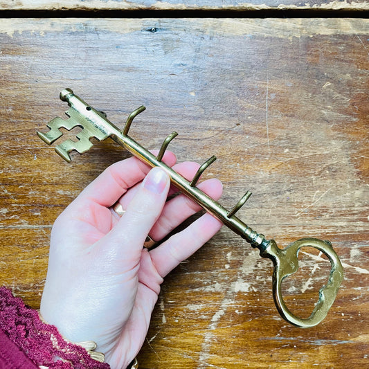 Brass Key Shaped Key Holder- Vintage