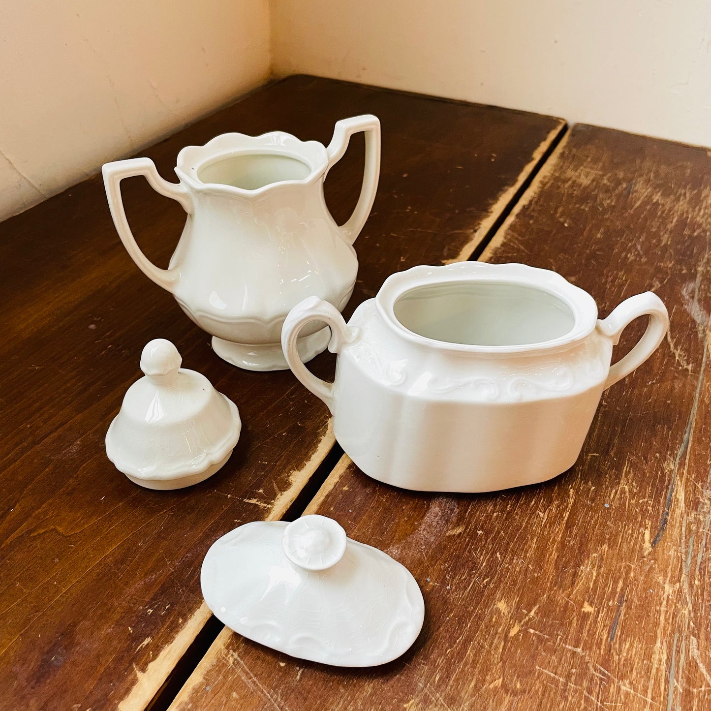 Staffordshire Ironstone Sugar Bowls-Set of 2- Vintage