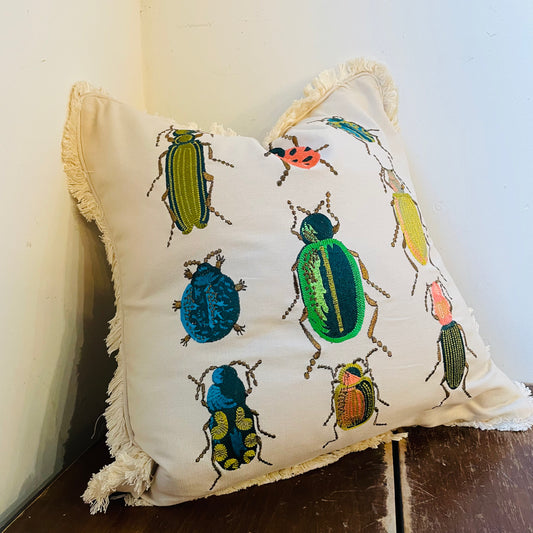 Beetles & Bugs Embroidered Pillow