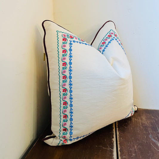 Delphine Border Embroidered Pillow