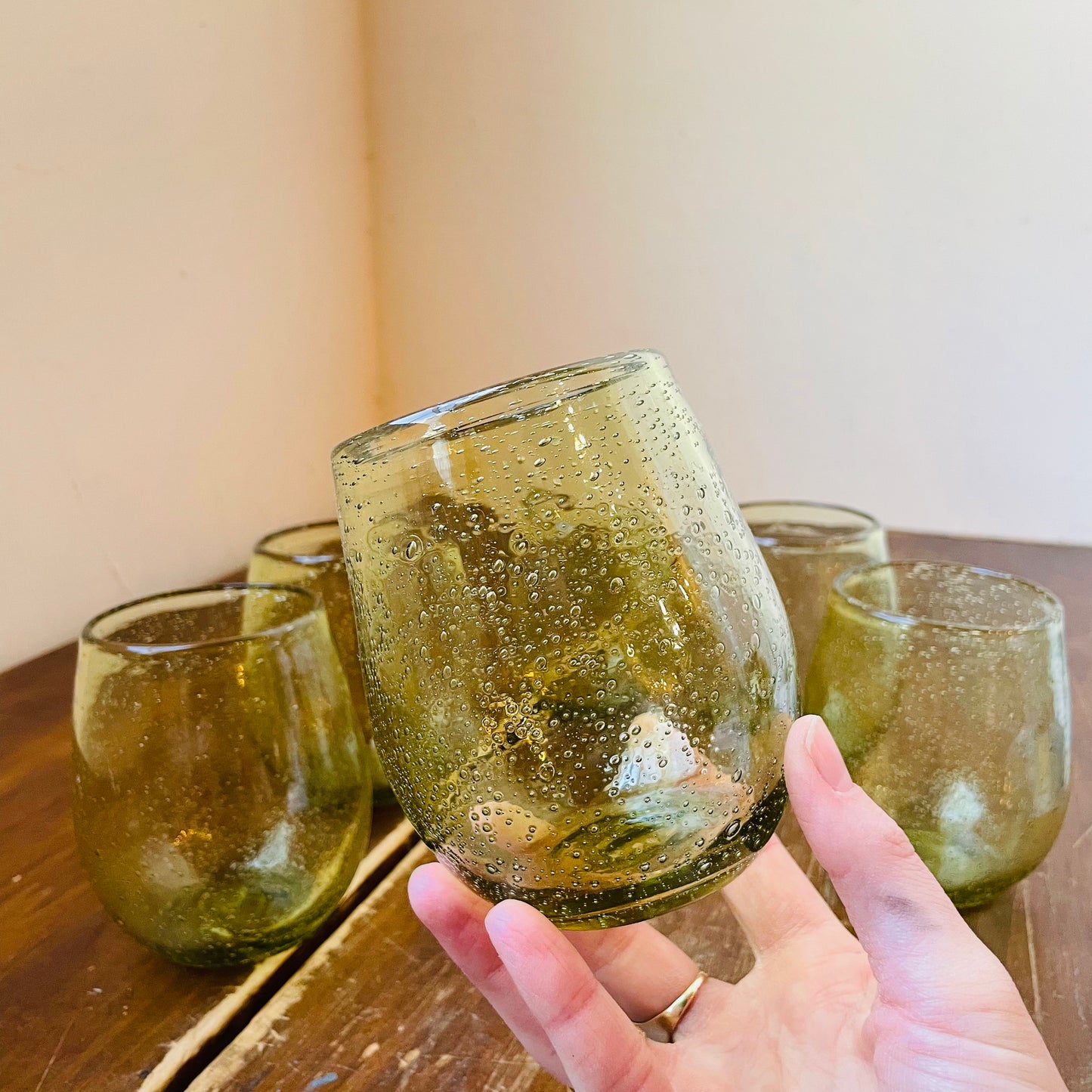 Foliage Stemless Bubble Wine Glass Set of 6