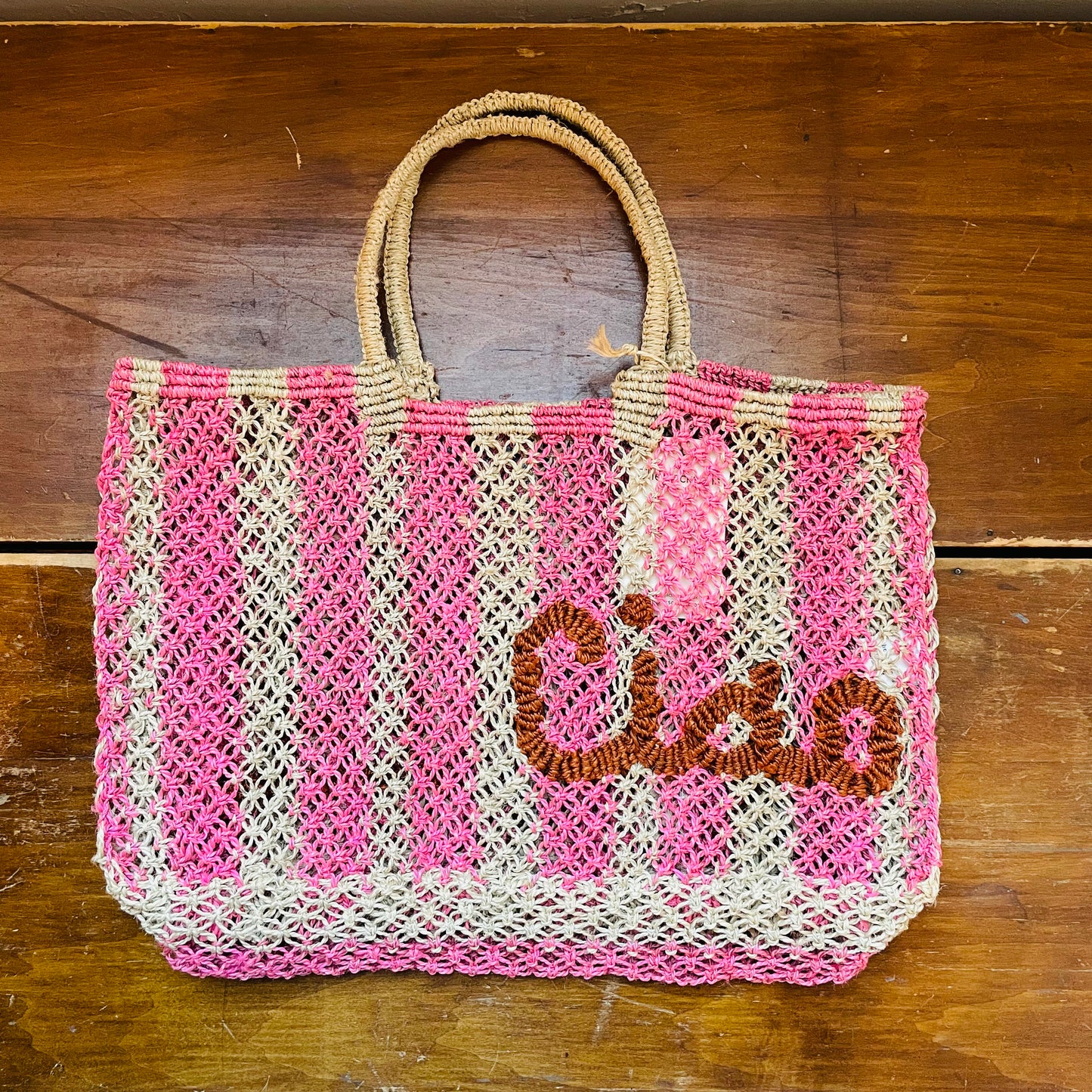 Lavina Ciao Rose Stripe Jute Bag