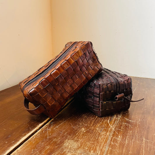 Chestnut Woven Leather Dopp Kit