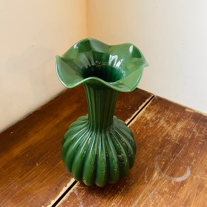 Tall Green Glass Trumpet Vase