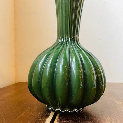 Tall Green Glass Trumpet Vase
