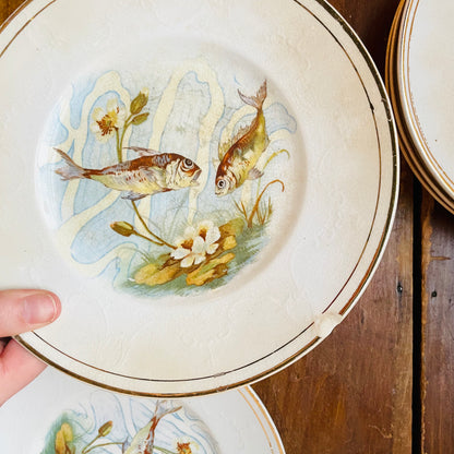 Minnows & Lotus Gold Leaf Rim Plates- Vintage