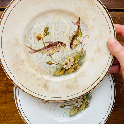 Minnows & Lotus Gold Leaf Rim Plates- Vintage