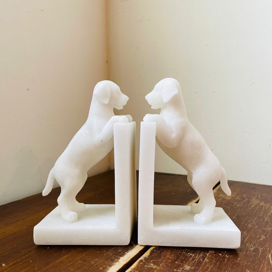 Faux Marble Playful Puppy Bookends