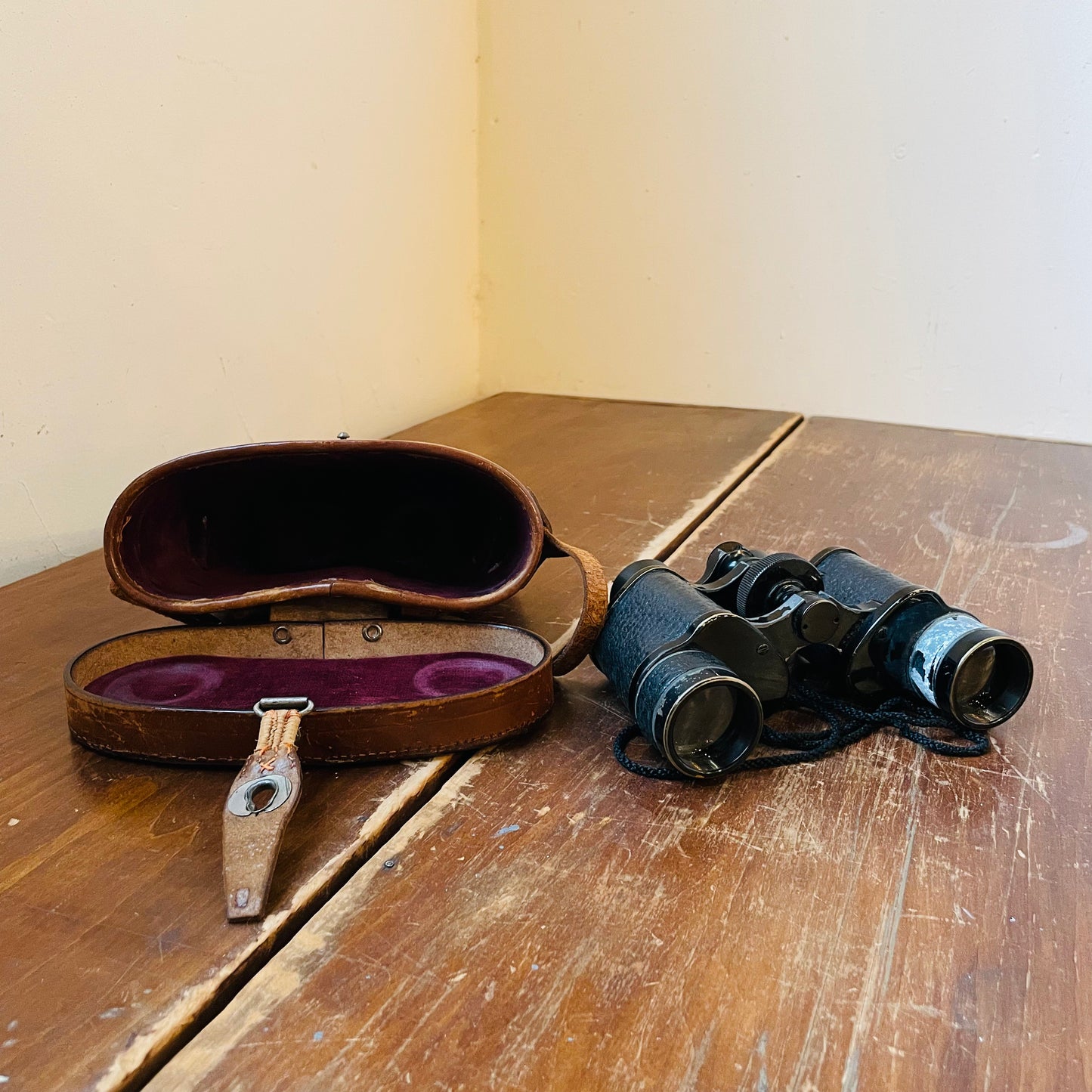 Aitchison London Binoculars in Leather Case- Vintage