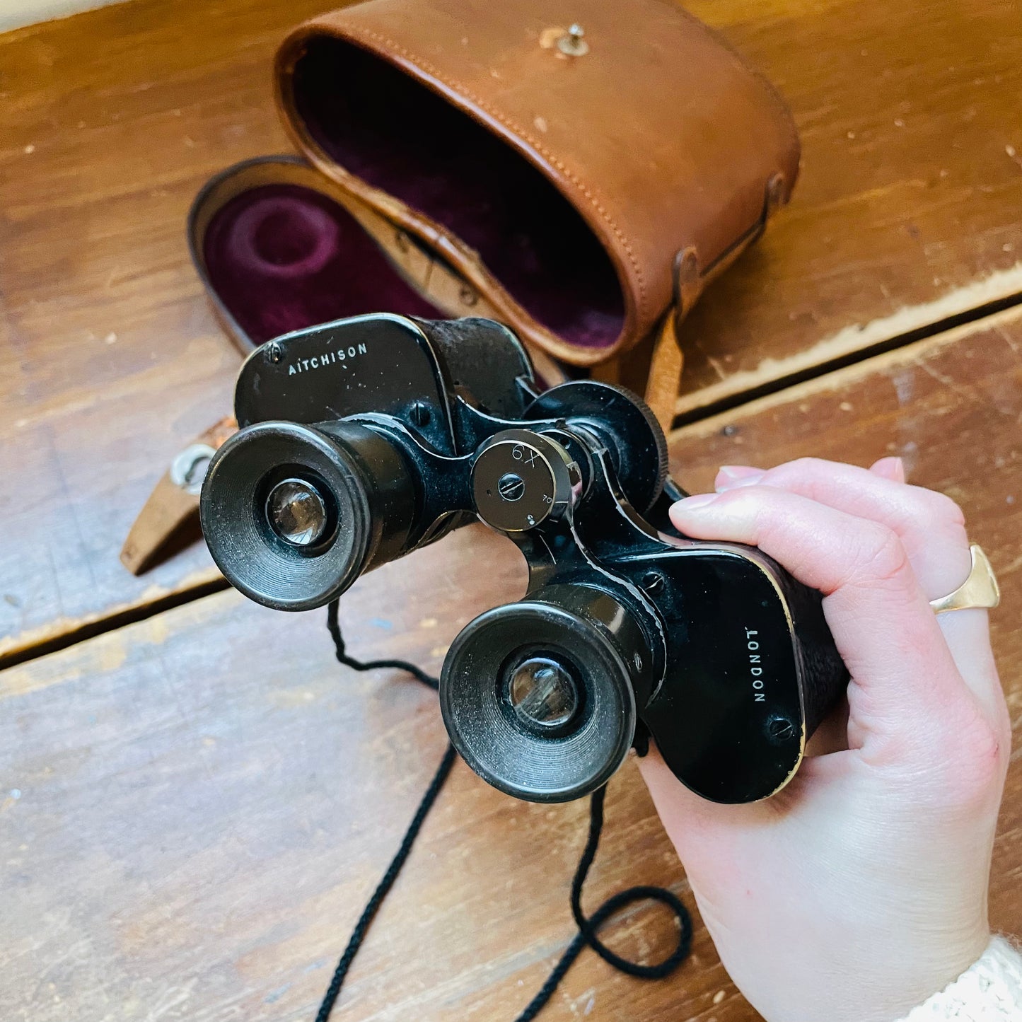 Aitchison London Binoculars in Leather Case- Vintage