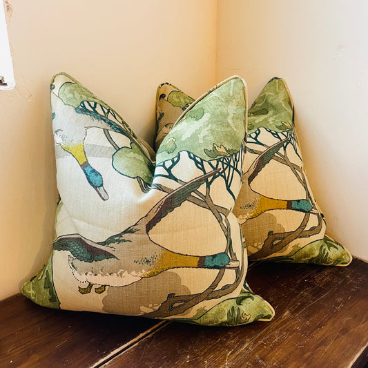 Green Double Sided Print Flying Ducks Pillow