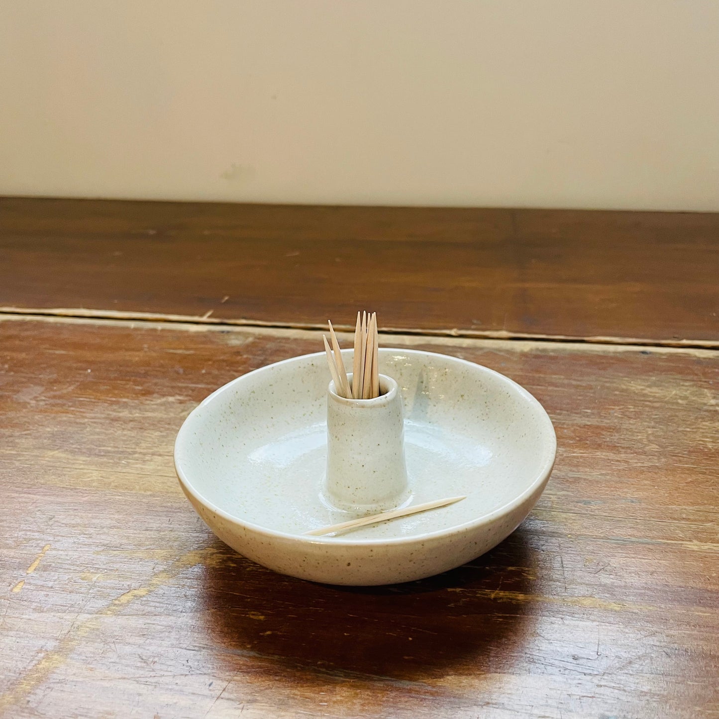 Stoneware Dish w/ Toothpick Holder