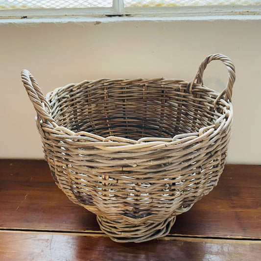 Hand-Woven Rattan Footed Floor Basket