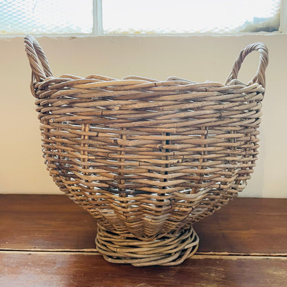 Hand-Woven Rattan Footed Floor Basket