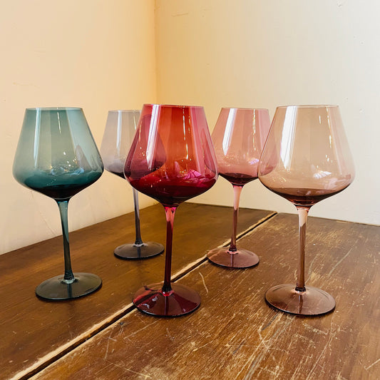 Colored Crystal Wine Glasses - Set of 5