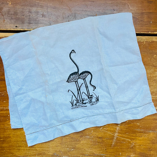 Flamingos on Blue Napkin- Vintage