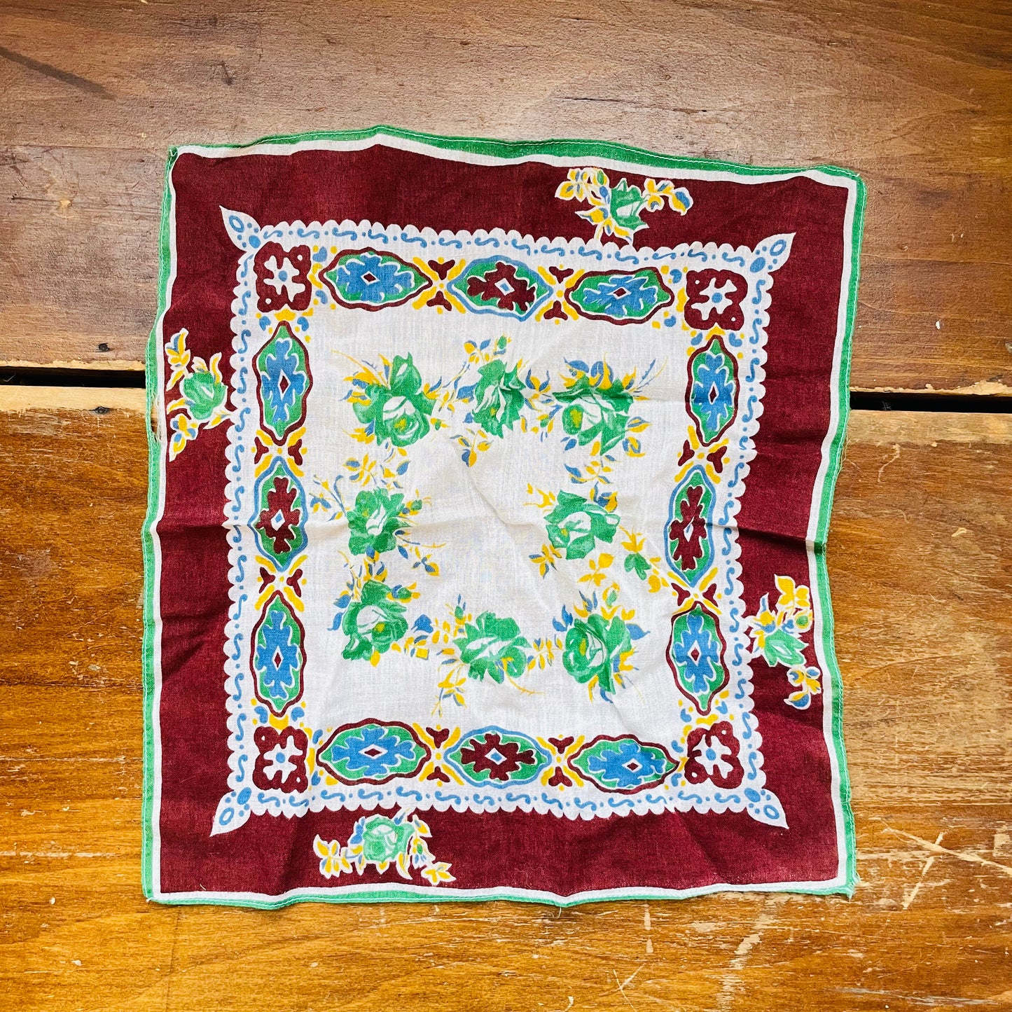 Maroon Patterned Handkerchief- Vintage