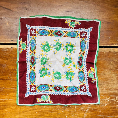 Maroon Patterned Handkerchief- Vintage