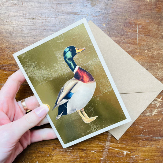 Mallard Drake Gold Leaf Greeting Card
