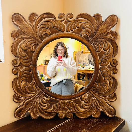 Carved Fleur De Lis Framed Mirror