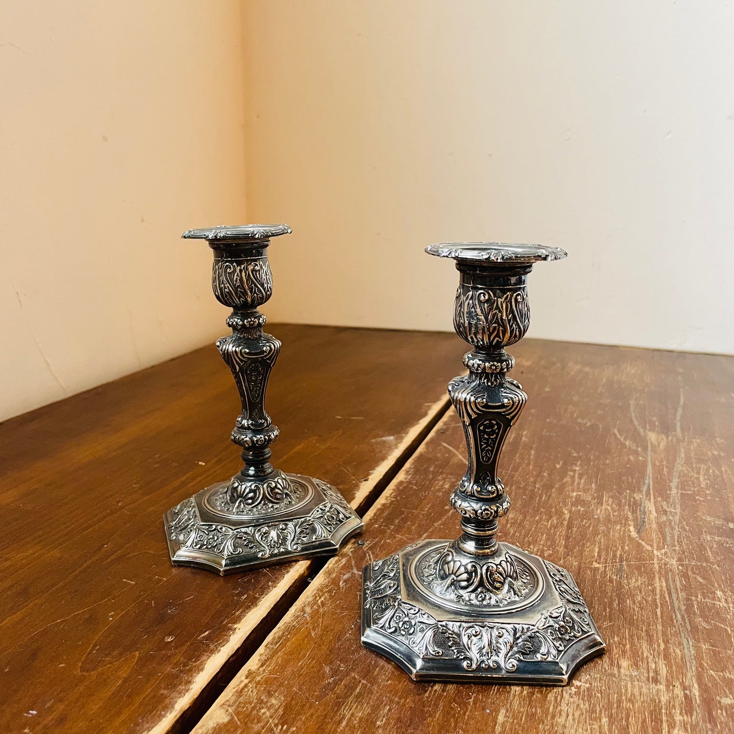 Art Nouveau Silver Plated Candle Stick Holders- Vintage