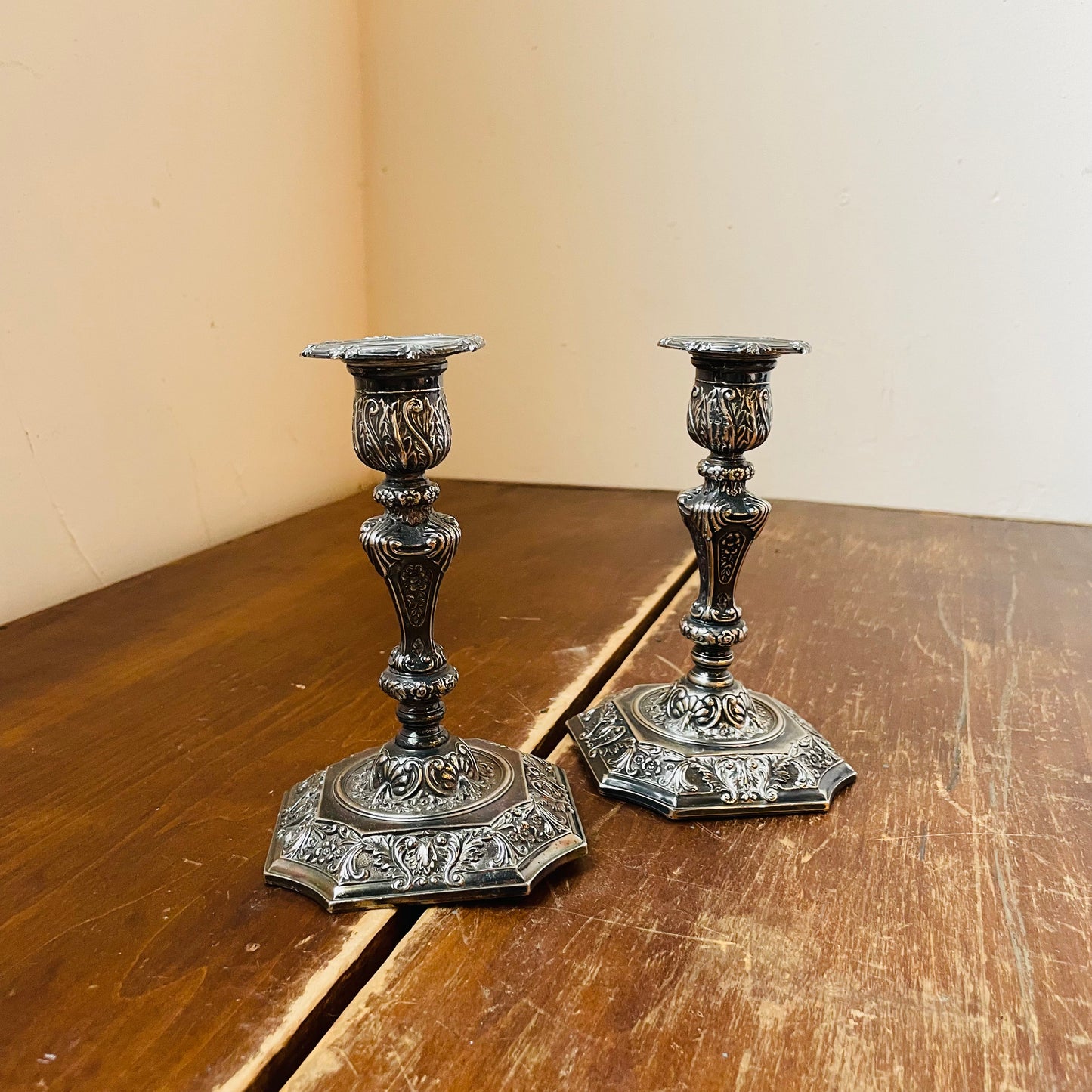 Art Nouveau Silver Plated Candle Stick Holders- Vintage