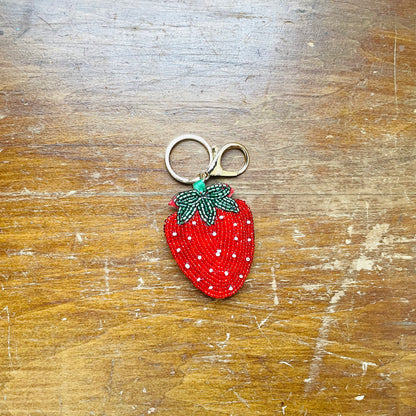 Strawberry Beaded Bag Charm Keychain