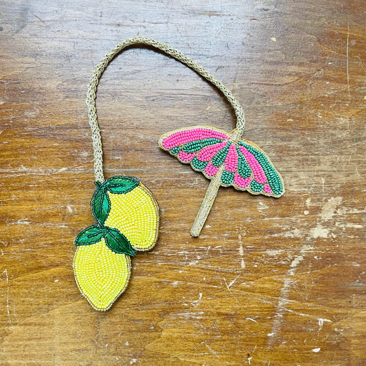 Lemon & Beach Umbrella Beaded Bag Charm