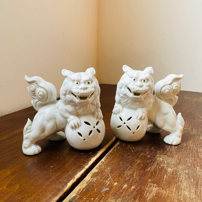 White Porcelain Foo Dogs- Set of 2- Vintage