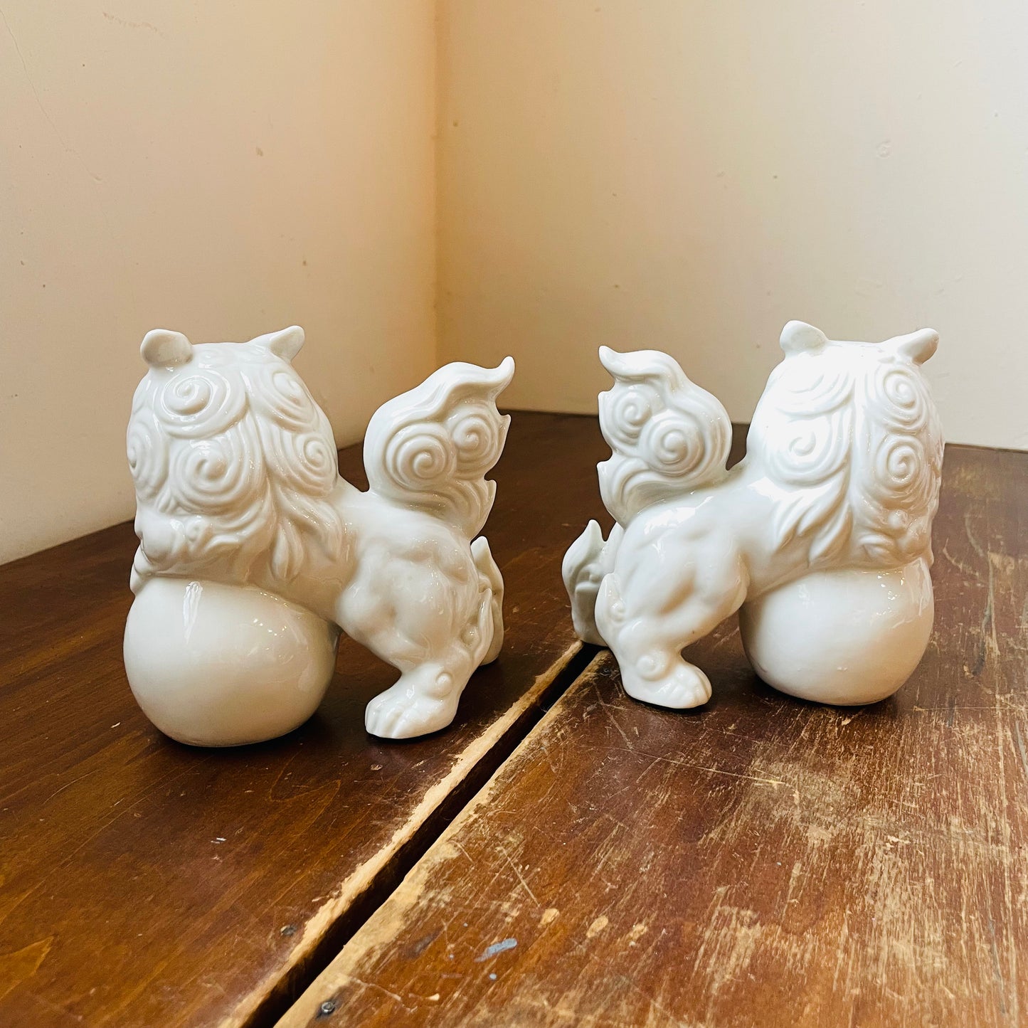 White Porcelain Foo Dogs- Set of 2- Vintage