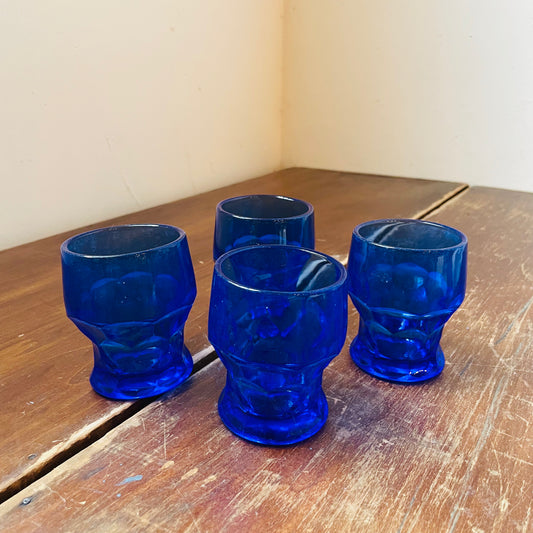 Cobalt Georgian Honeycomb Tumbler Glasses- Set of 4- Vintage