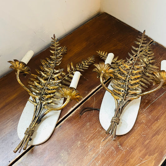 Brass Fern Wall Scones- Vintage