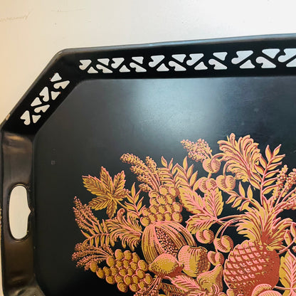 Black Painted Metal Serving Tray- Vintage