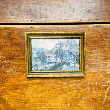 Currier & Ives Seasonal Homestead Scene Framed- Vintage