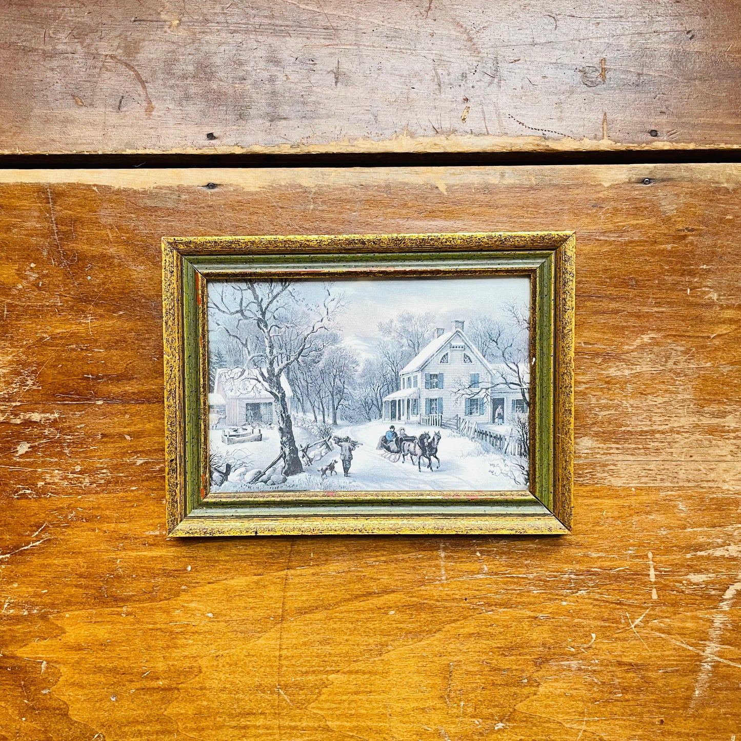 Currier & Ives Seasonal Homestead Scene Framed- Vintage