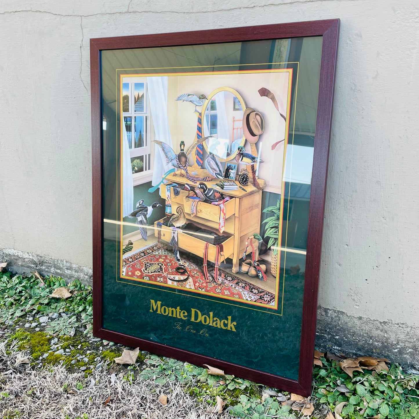 Tie One On Pine Green Border Framed Print