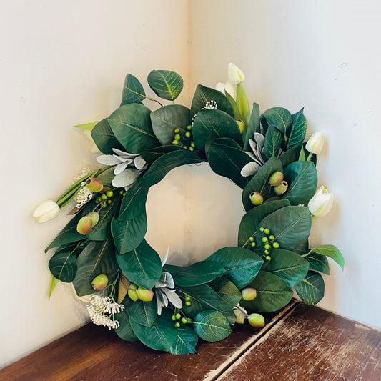 Tulip And Mixed Greenery Wreath
