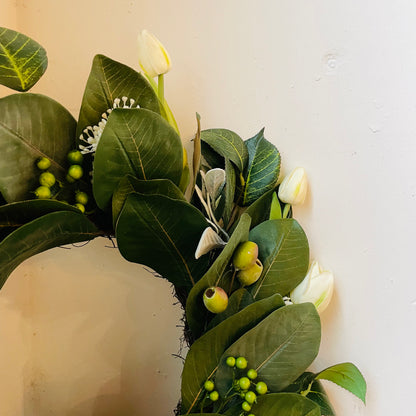 Tulip And Mixed Greenery Wreath