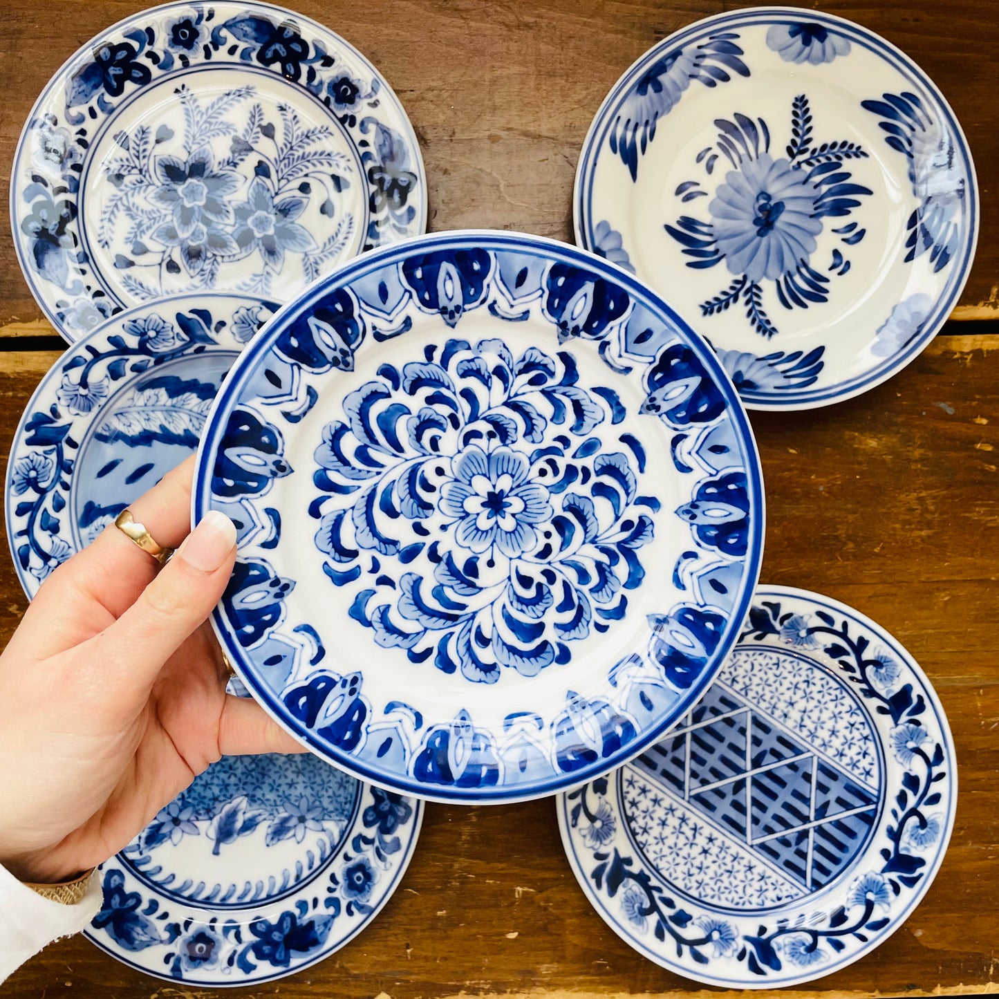 Blue & White Centrum Plate Set of 7- Vintage