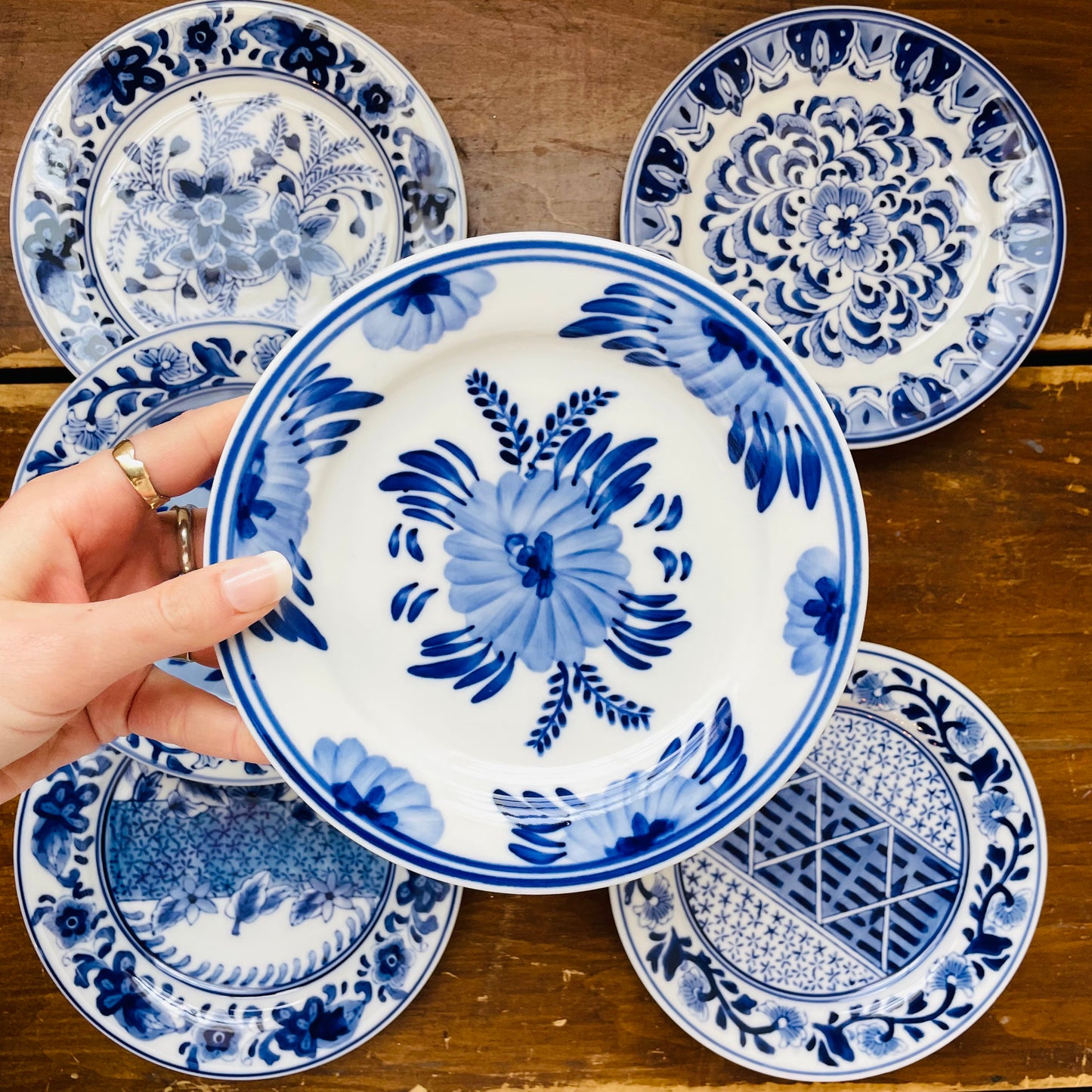 Blue & White Centrum Plate Set of 7- Vintage