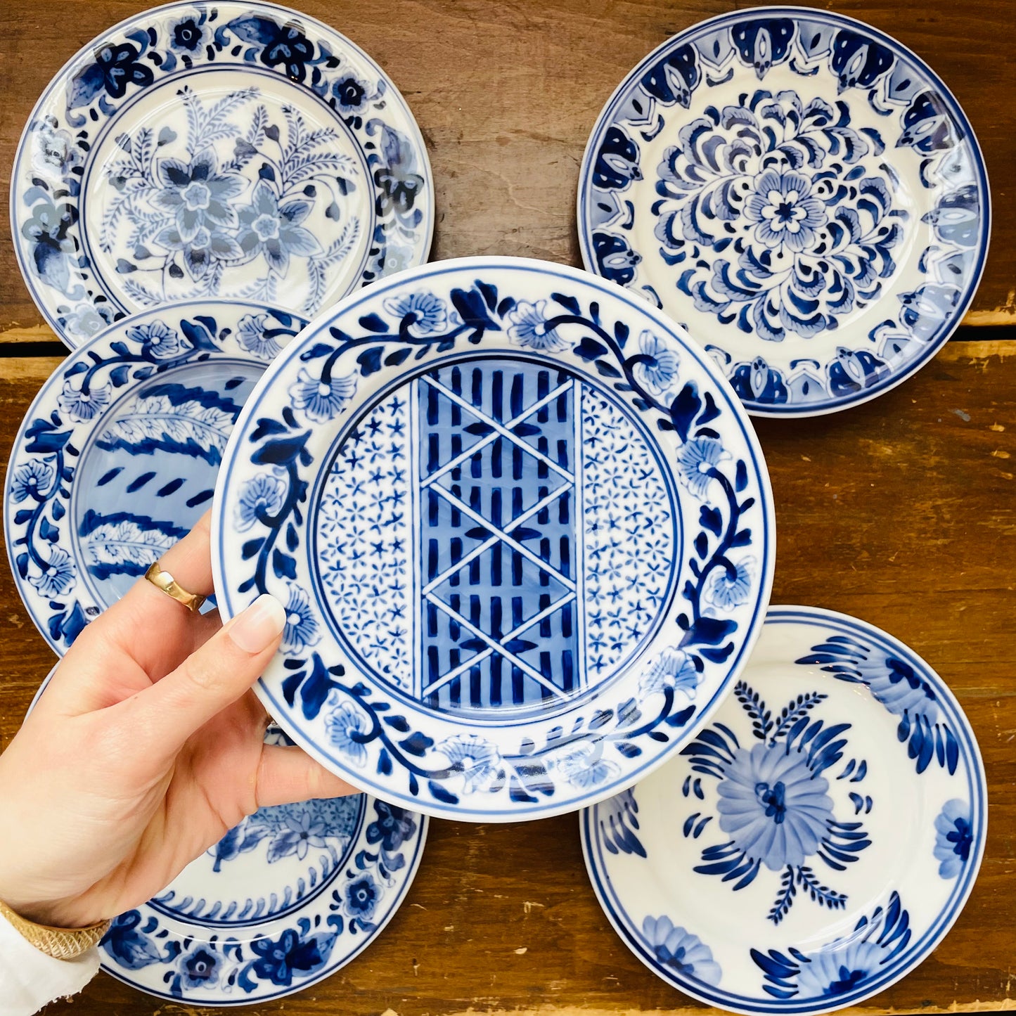 Blue & White Centrum Plate Set of 7- Vintage