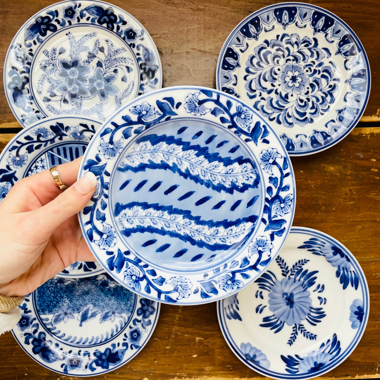 Blue & White Centrum Plate Set of 7- Vintage