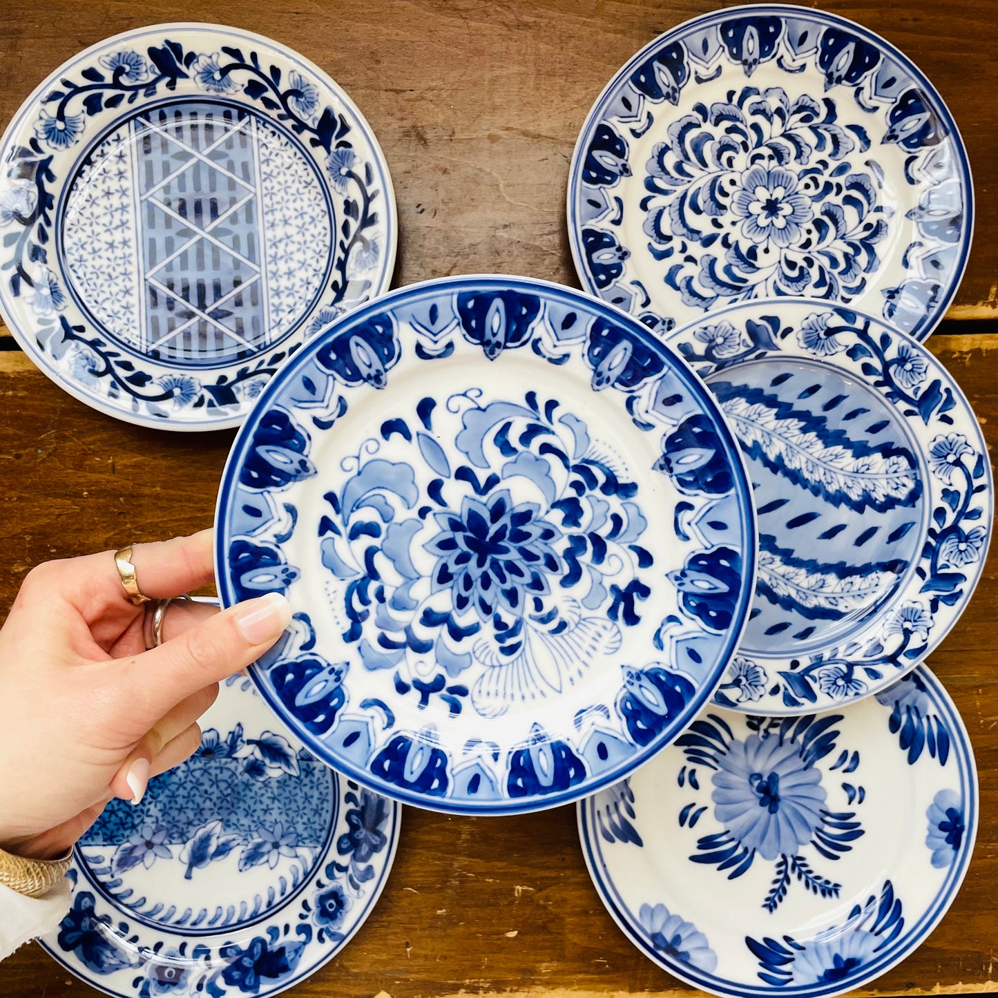 Blue & White Centrum Plate Set of 7- Vintage