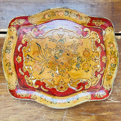 Florentine Paiper Mache Hand-Painted Tray- Vintage