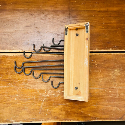Wood Backed Iron Hook Rack- Vintage
