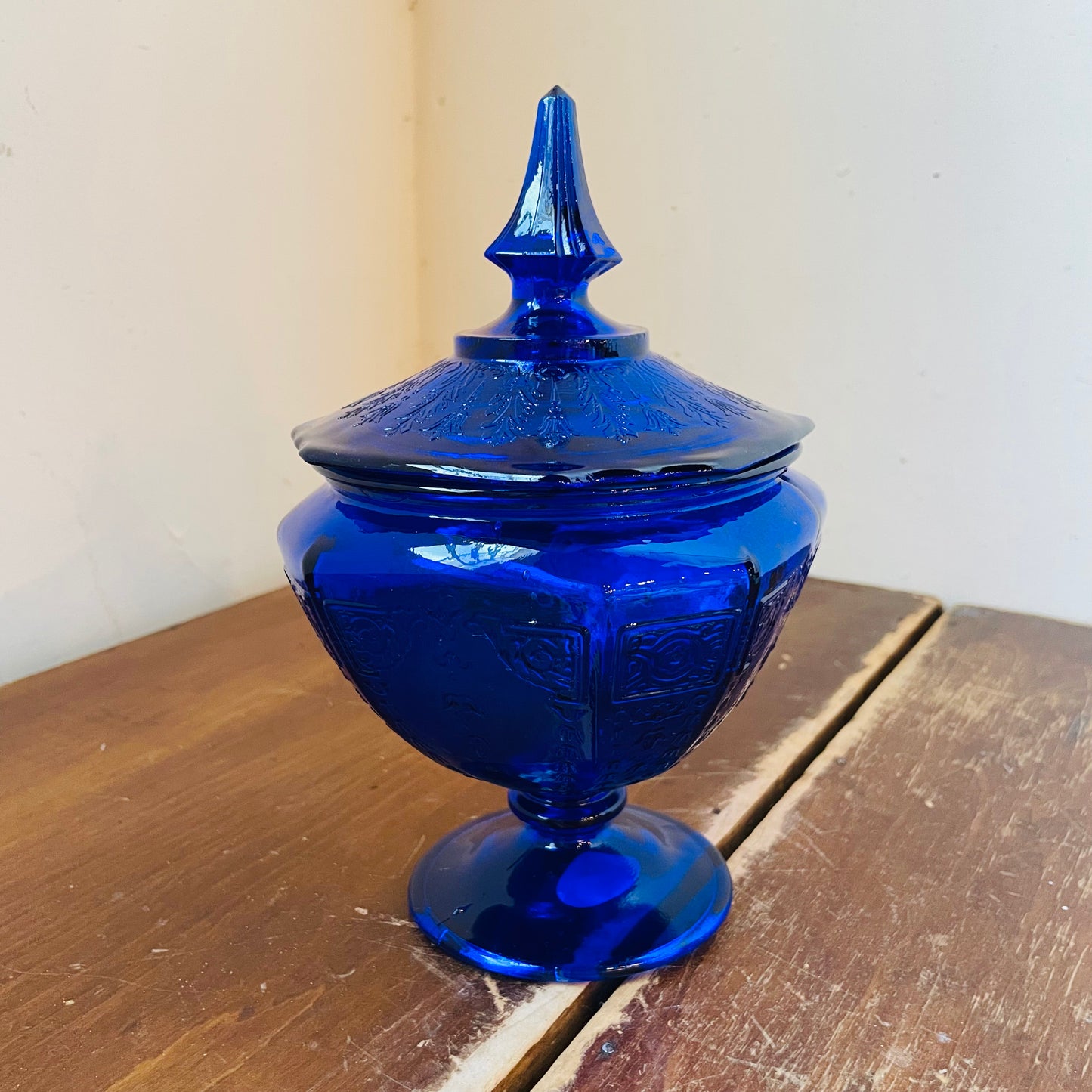 Anchor Hocking Princess Pattern Cobalt Candy Jar- Vintage