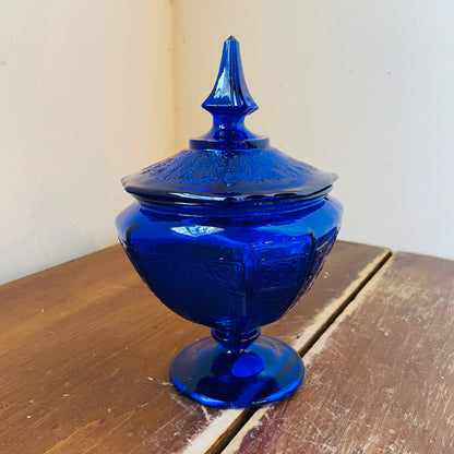 Anchor Hocking Princess Pattern Cobalt Candy Jar- Vintage