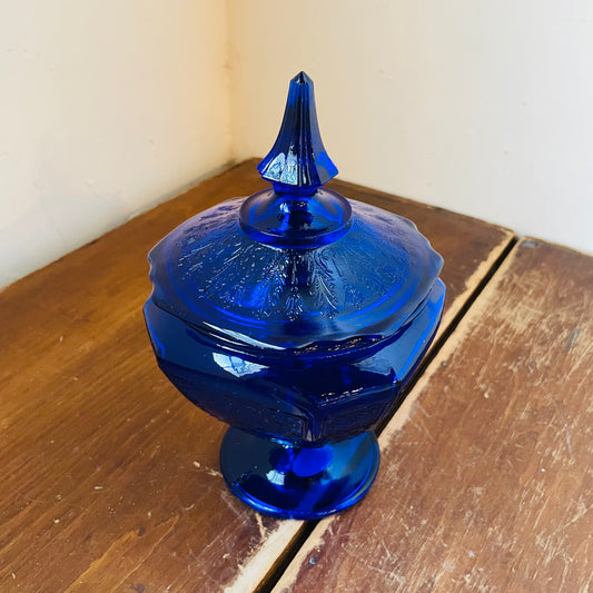 Anchor Hocking Princess Pattern Cobalt Candy Jar- Vintage