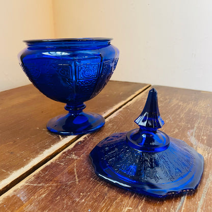 Anchor Hocking Princess Pattern Cobalt Candy Jar- Vintage
